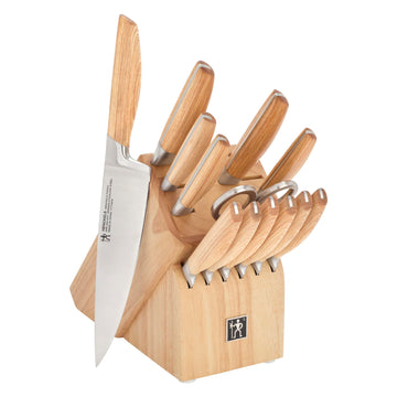 Pakka Wood Handles 14 piece Knife Block Set by HENCKELS – 14-pc, Stainless Steel, Brown, Pack of 14, Model 1034836
