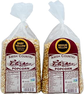 Amish Country Popcorn 2 Lb Baby Yellow & 2 Lb Medium Yellow Kernels | Old Fashioned, Non-GMO and Gluten Free
