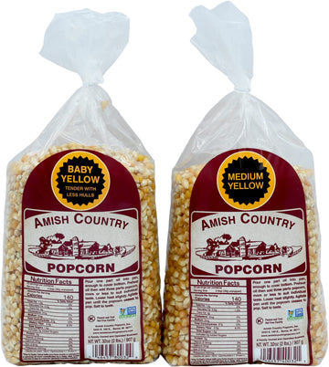 2 Lb Baby Yellow & 2 Lb Medium Yellow Kernels | Old Fashioned by Amish Country Popcorn – 2 Count (Pack of 1), Model FD-TVXX-0BHV(A)