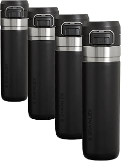 STANLEY Quick Flip GO Water Bottle 24 oz, Push Button Lid | Leakproof and Packable for Travel and Sports | Insulated Stainless Steel, BPA-Free - Black 2.0 (Pack of 4)