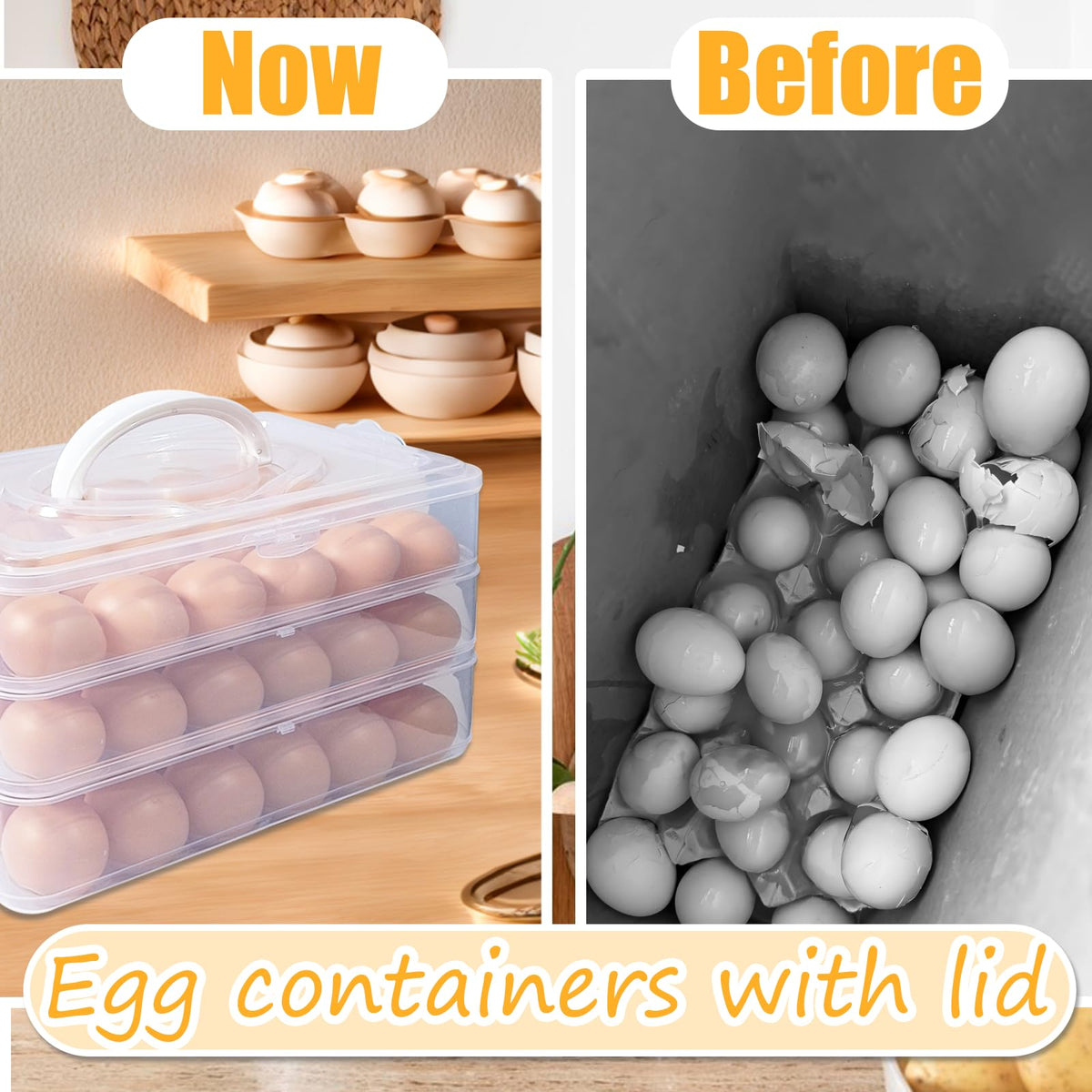 Jgalnim 3 Layer Egg Tray with Lid, Holds 72 Eggs, Clear Plastic