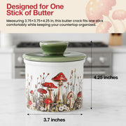 Fungi Fun Mushroom Butter Keeper, Ceramic Crock, White and Green