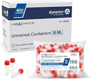 Dynarex LabChoice Universal Containers - Polypropylene - 30 mL Specimen Vial with Screw-On Cap - Solid and Liquid Sample Collection - 100 per Bag, 4 Bags per Case