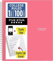 Five Star Spiral Notebook + Study App, 1 Subject, College Ruled Paper, 8-1/2" x 11", 100 Sheets, Fights Ink Bleed, Water Resistant Cover, Prom Pink (820002R)