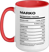 Marko Nutrition Facts Name Ceramic Mug, Red/White, 15oz