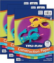 Tru-Ray Construction Paper, 10 Vibrant Colors, 9" x 12", 150 Sheets Per Pack, 3 Packs