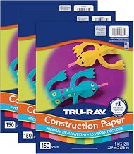 Tru-Ray Construction Paper, 10 Vibrant Colors, 9" x 12", 150 Sheets Per Pack, 3 Packs