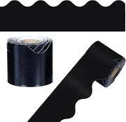Carson Dellosa 36Ft of Black Bulletin Board Borders, 1 Roll of Scalloped Trim for Rolling Whiteboard, Cork and Posterboard, Office Decorations, and Classroom Decor
