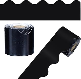 Carson Dellosa 36Ft of Black Bulletin Board Borders, 1 Roll of Scalloped Trim for Rolling Whiteboard, Cork and Posterboard, Office Decorations, and Classroom Decor
