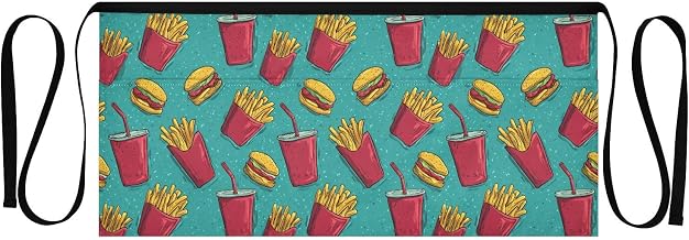Kitchen Apron French Fries Burger | Unisex Server Apron with 3 Pockets, Adjustable for Waiters, Gardeners, Kitchen, BBQ, Painting and Restaurant Work