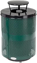 Global Industrial 32 Gallon Outdoor Perforated Steel Round Trash Can | Rain Bonnet Lid & Raised Base, Plastic Liner and Anchor Kit Included, 23-1/2" Diameter x 40-1/2"H, Green