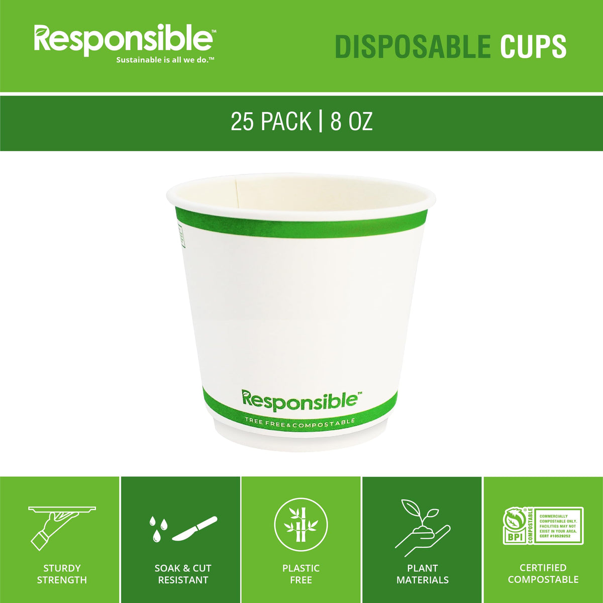 Responsible Products White / 25 / 8 oz (25 Count) Cups