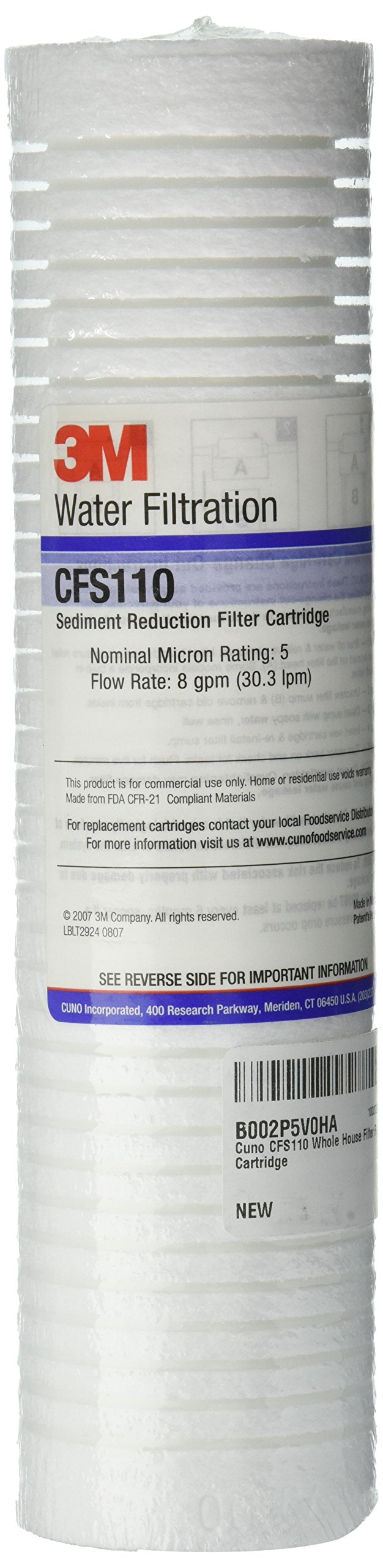 Cuno Whole House Filter Replacement Cartridge by 3M – Standard 1-High Cartridge, Spun Wound Grooved Polypropylene, White, Model CFS110