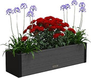 Mayne Vista 36in Rectangular Window Box Planter, Charcoal | All season, Fade resistant, Mounting brackets included, Woodgrain finish, Built-in overflow, 10-year warranty