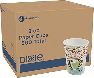 Georgia-Pacific Dixie PerfecTouch 8 oz Paper Coffee Cups By GP PRO, Coffee Haze Design, 500 Count (25 Disposable Cups Per Sleeve, 20 Sleeves Per Case) 5338DX