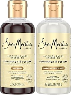Shea Moisture SheaMoisture Travel Essentials, Jamaican Black Castor Oil Strengthen & Restore Shampoo and Leave-in Conditioner Set, 3.2 Oz Each