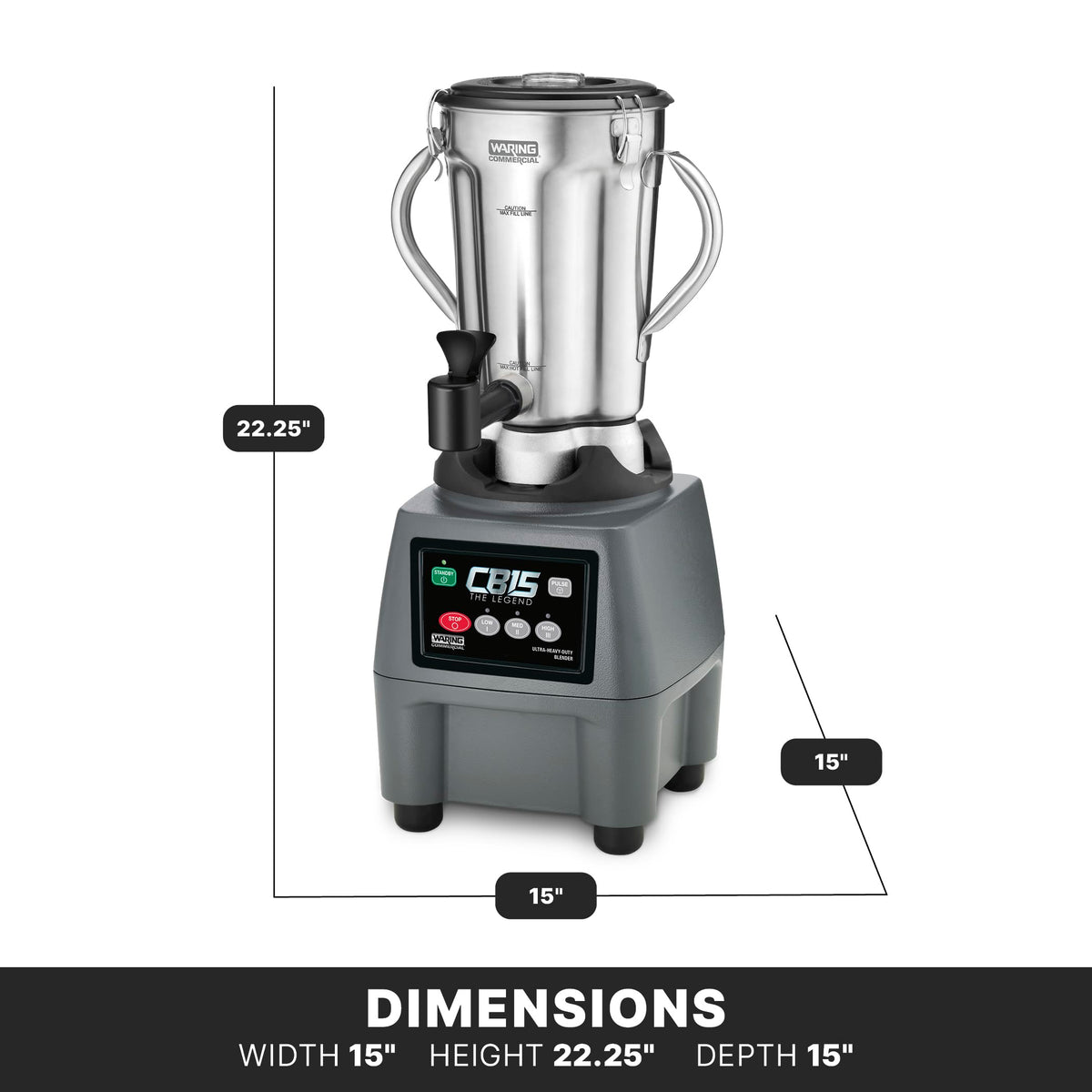 Waring Stainless Steel Jar CB15SF / 1 Gallon / Black Countertop Blenders