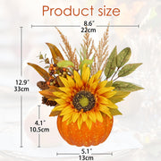 Arborus Artificial Pumpkin Arrangement, 13.7 Inch Tall, Orange Sunflower