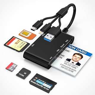 Military CAC & Government PIV Card Reader with USB-C/USB-A/Lightning – 7-in-1 CAC/PIV Identity Reader, SIM Card Reader, SD/TF/Memory Stick Pro Duo/M2/MMC Adapter, for iPhone Android Mac iPad Laptop PC