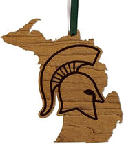 Michigan State Spartans on State Outline Christmas Ornament - Handcrafted from Cherry Wood - Officially Licensed Product