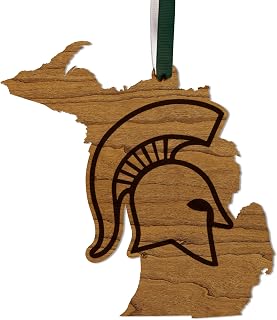 Michigan State Spartans on State Outline Christmas Ornament - Handcrafted from Cherry Wood - Officially Licensed Product