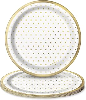 Unique Party Unique Foil Dots Round Dessert Paper Plates - 7", Gold, 8 Pcs