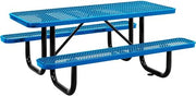 Global Industrial 6â€™L Rectangular Picnic Table, Expanded Metal, Blue | Thermoplastic Coating, Attached Benches, 1-1/2â€ Umbrella Pole Hole, Outdoor-Rated, 1000 lb Capacity, 72â€ x 30â€ Tabletop