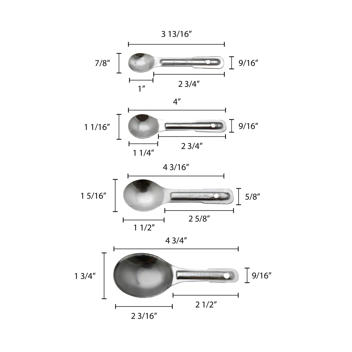 Stainless Steel Measuring Spoon Set by Thunder Group – 1 - Pack, Stainless Steel, Silver, Model SLMC2415