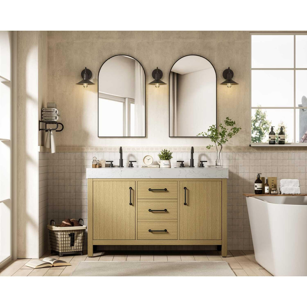 Elegant Kitchen and Bath 54" Double Bathroom Vanity in Honey Brown by Elegant Lighting – unspecified, Wood, Honey Brown, Model VF60654DMHB
