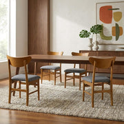 Brown 4-Piece Wood Dining Chair Set with Comfortable Backrest by Furnifact – Rubberwood 70.00%,Polyester 10.00%,Foam 10.00%,Mdf 5.00%,Plywood 5.00%, Brown, Pack of 4