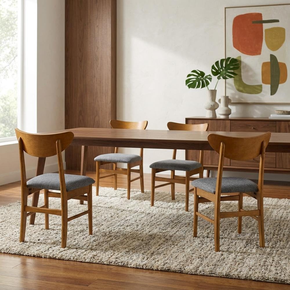 Brown 4-Piece Wood Dining Chair Set with Comfortable Backrest by Furnifact – Rubberwood 70.00%,Polyester 10.00%,Foam 10.00%,Mdf 5.00%,Plywood 5.00%, Brown, Pack of 4