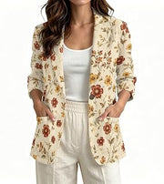 Linen Like Blazer for Women, Single Button Lapel Casual Blazer