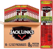 Jack Link's Jalapeno Beef Jerky Sticks and Cheese Sticks Combo - (16 Pack) 1.2 oz Snack Packs - Ready to Eat Protein Snacks - 8g Protein per Serving - Made with 100% Real Beef & Real Wisconsin Cheese