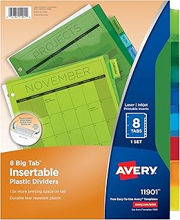 Avery Big Tab Insertable Plastic Dividers, 8-Tab, Multicolor, 1 Set