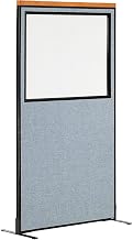 Global Industrial 36-1/4"W x 97-1/2"H Deluxe Freestanding Office Partition Panel with Partial Window, Blue