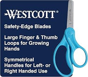 Westcott 15968 Right- and Left-Handed Scissors, Classic Kids' Scissors, Back to School, Classroom Supplies, Ages 4-8, 5-Inch Blunt Tip, Neon Blue