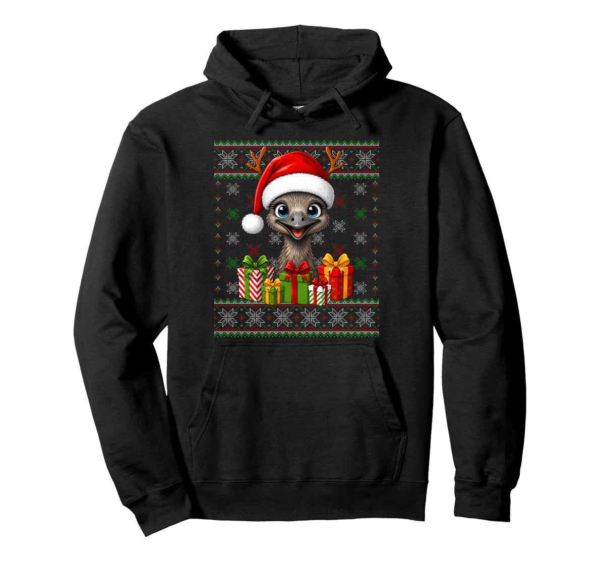 Emu Bird Christmas Ugly Sweaters Festive Santa Hat Xmas Pullover Hoodie by Emu Bird Christmas Co. – Black, Model P8BK4PM2SN6