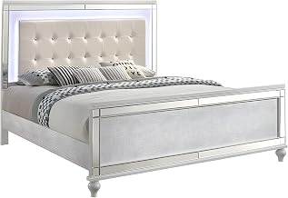 Starlight Canyon Home Solid Wood Platform Bed with Lighted Headboard, Wooden King Bed Frame with Headboard for Bedroom, White