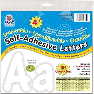Pacon Reusable Self-Adhesive Vinyl Letters & Numbers Cheery Font 4" White