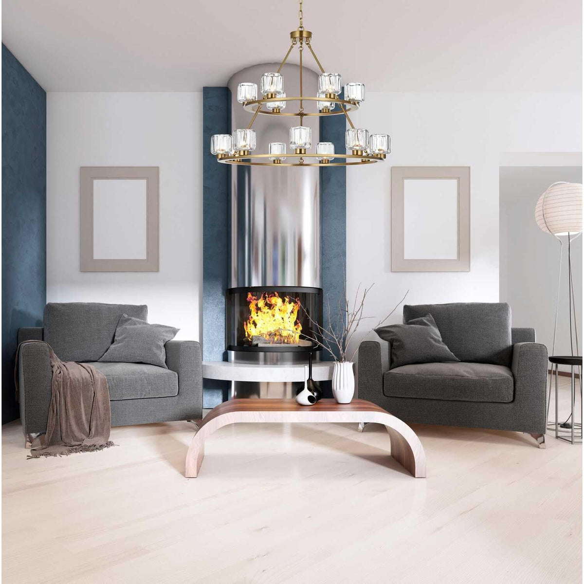 Cadence 15 Light Chandelier Satin Gold by Lighting Design – Iron, Satin Gold, Model 5100L236SG