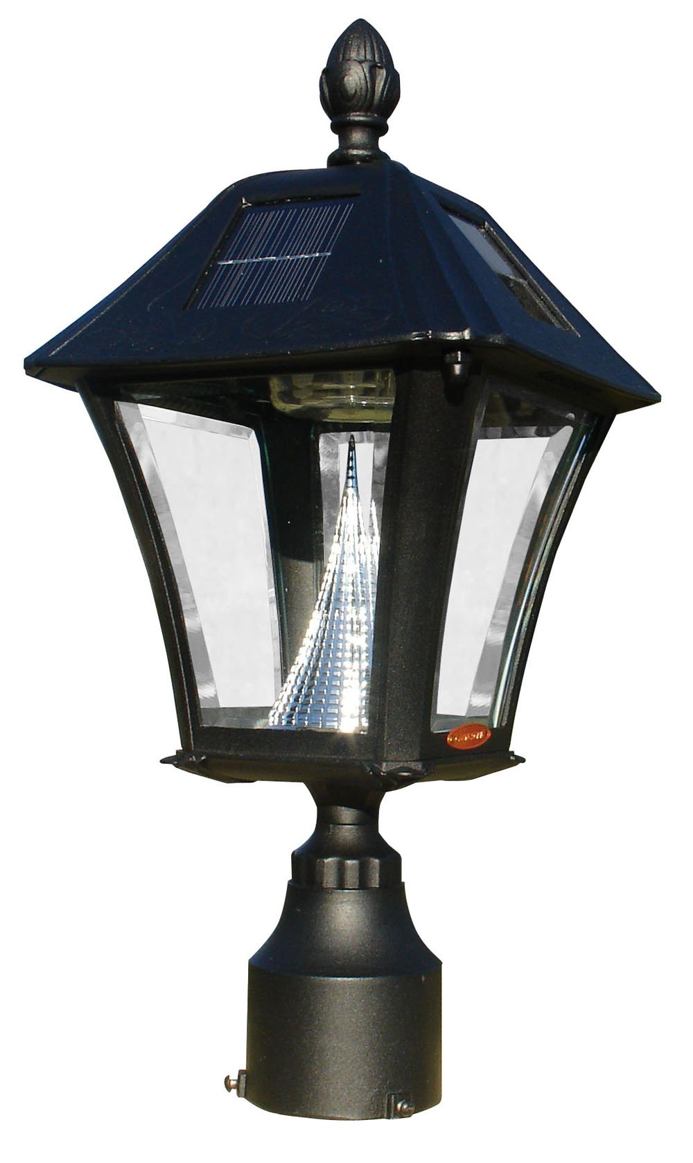 Lewiston Post System only with Bayview Solar Lamp by Qualarc – 20"D x 8"W x 5 ' 2"H, Aluminum Post, Glass Lamp, Powder Coat, Black, Model LPST-700-SL-BL