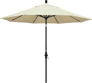 California Umbrella 9' Round Aluminum Market Umbrella, Crank Lift, Collar Tilt, Black Pole, Pacifica Canvas