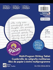 Pacon PAC2482 Multi-Program Ruled Handwriting Paper, 8" x 10.5", 40 Sheets, D'Nealian Grades 2-3 and Zaner-Bloser Grade 2, 0.5" Ruling, 0.25" Dotted Midline, 0.25" Descender Space