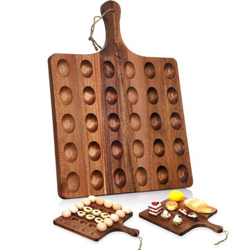 Gerrii Acacia Wood Deviled Egg Platter, 30 Holes, Natural