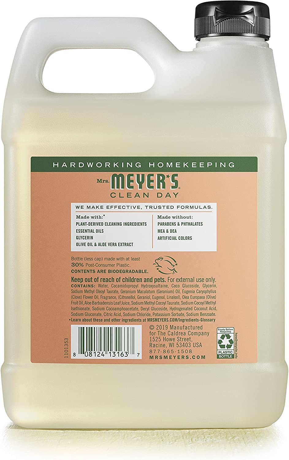´s Clean Day Hand Soap Refill by Mrs. MEYER'S – 33 Fl Oz (Pack of 4), Plastic, White, Pack of 4, Model 808124131637