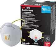 3M 8511 N95 Cool Flow Valved Respirator, 10-Pack | NIOSH-Approved, Relief From Dusts And Certain Particles During Sanding, Pollen, Mold Spores, Dust Particles