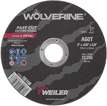 Weiler 56108 5 Inch Cutting Wheel, Wolverine AO Steel/Metal Fast Cutting, .035" A60T Type 1 5/8" Arbor