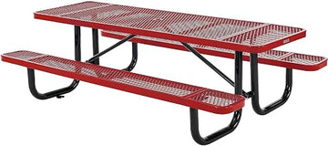 Global Industrial 8’L Rectangular Picnic Table, Expanded Metal, Red