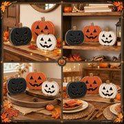 Earligrow Wood Pumpkin Set, Distressed Finish, Black and Orange