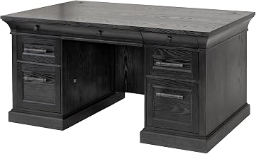 Traditional Wood Double Pedestal Desk, Executive Desk, Office Table, Fully Assembled, Black